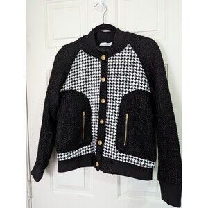 Wiwal Orna Dress Jacket Womens Small Tweed Metallic Black White Houndstooth